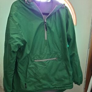 Charles River Green Hooded Windbreaker Jacket Gray Lined